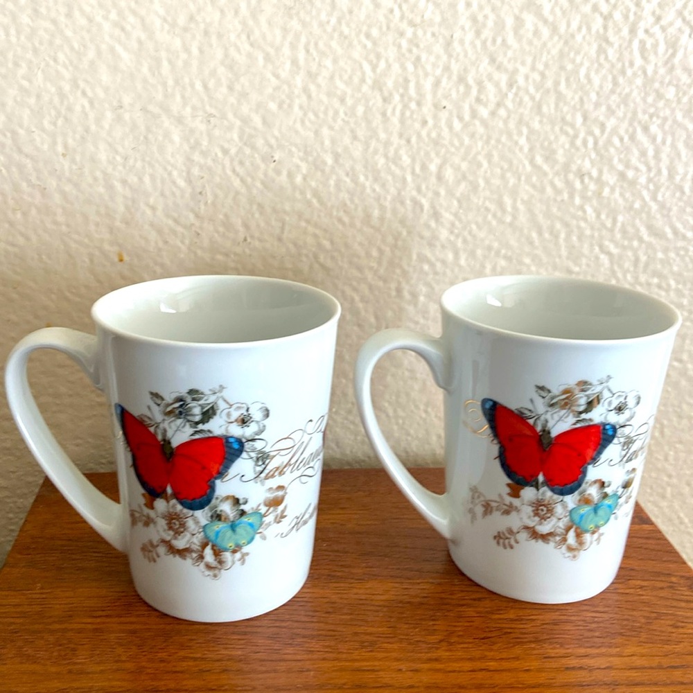 VTG FRINGE STUDIO PORCELAIN DISHWASHER & MICROWAVE SAFE BUTTERFLY Set of 2!